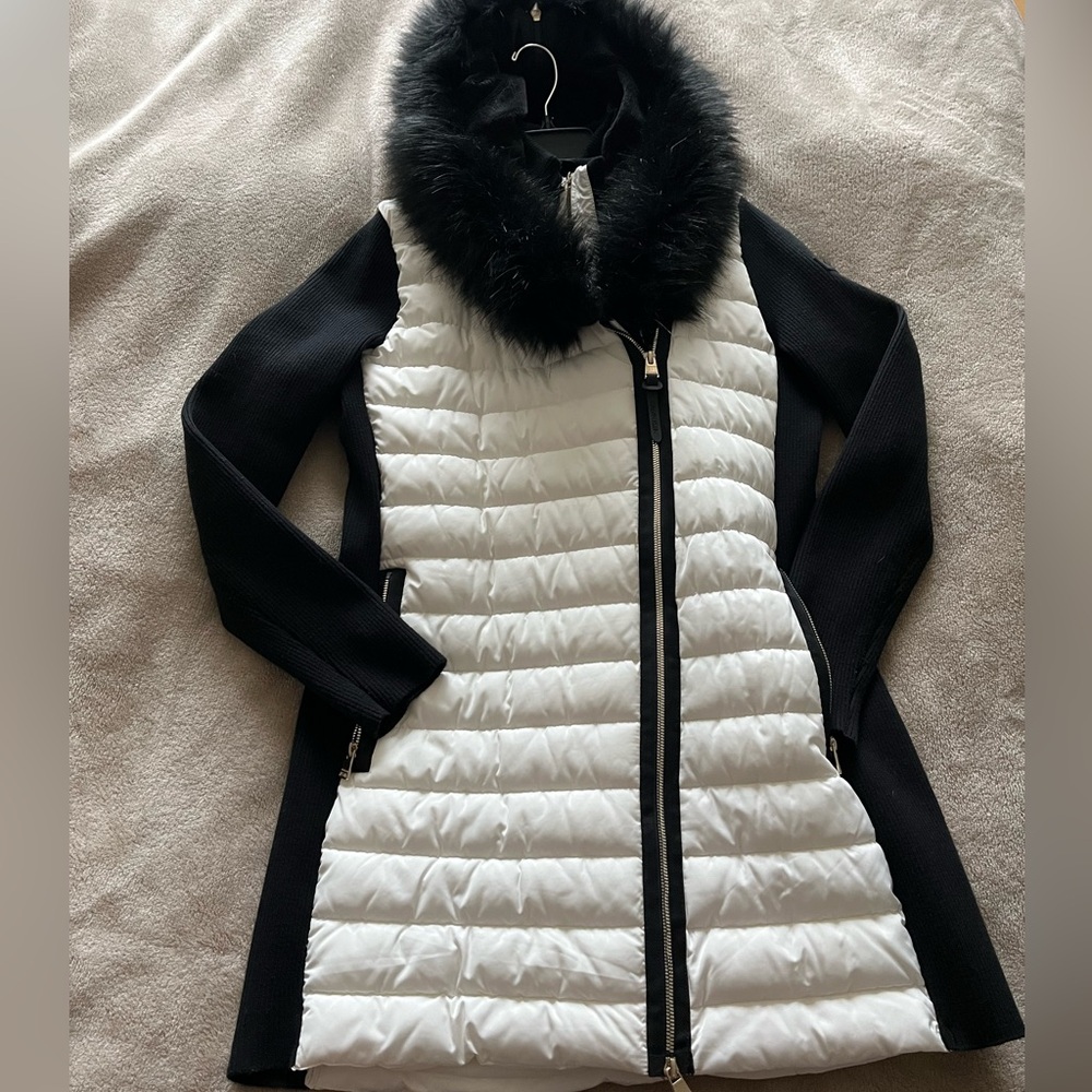 Women's Calvin Klein Black and White Fur Collar Jacket